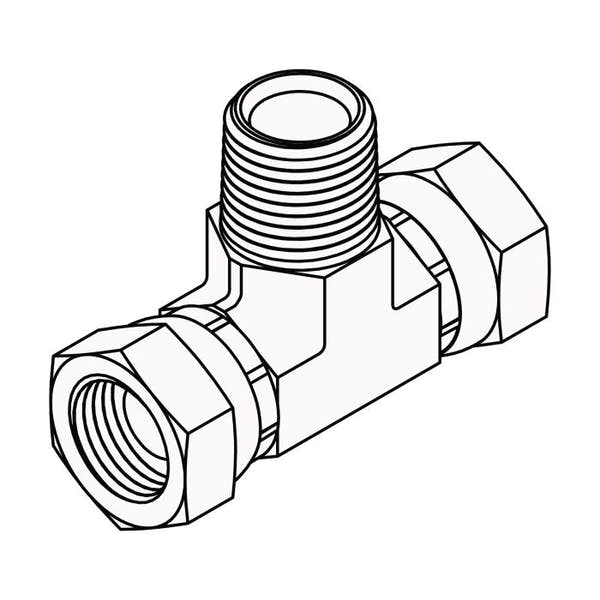 1601 NPSM Pipe Female Swivels to NPTF Pipe Male Branch Tee