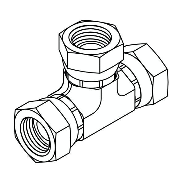 1603 Pipe Swivel Union Tee, NPSM Female Pipe Swivel to NPSM Female Pipe Swivels