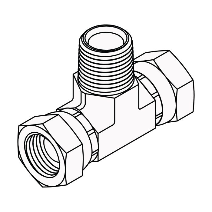 1601-12-12-12 NPSM Pipe Female Swivels to NPTF Pipe Male Branch Tee