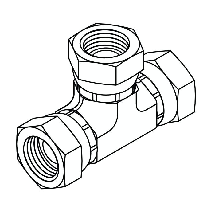 1603-02-02-02 Pipe Swivel Union Tee, NPSM Female Pipe Swivel to NPSM Female Pipe Swivels