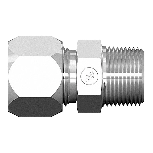 C2404-04-06SS – Flareless Tube × NPT Male Connector (7/16-20 × 3/8") - Stainless Steel
